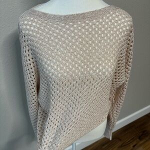 Express Beige and Metallic Rose Gold Open-Knit Sweater